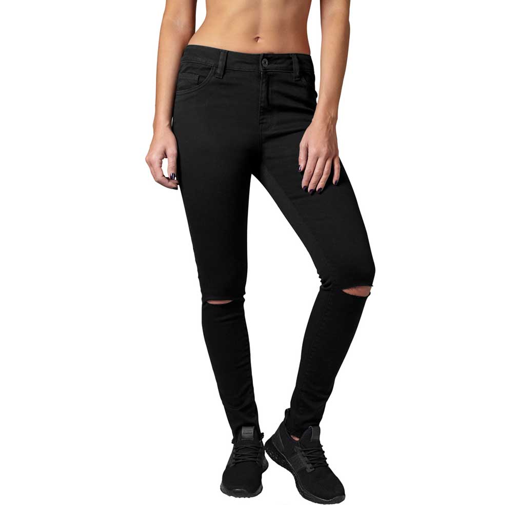 Urban Classics - Cut Knee Jeans skinny - Noir